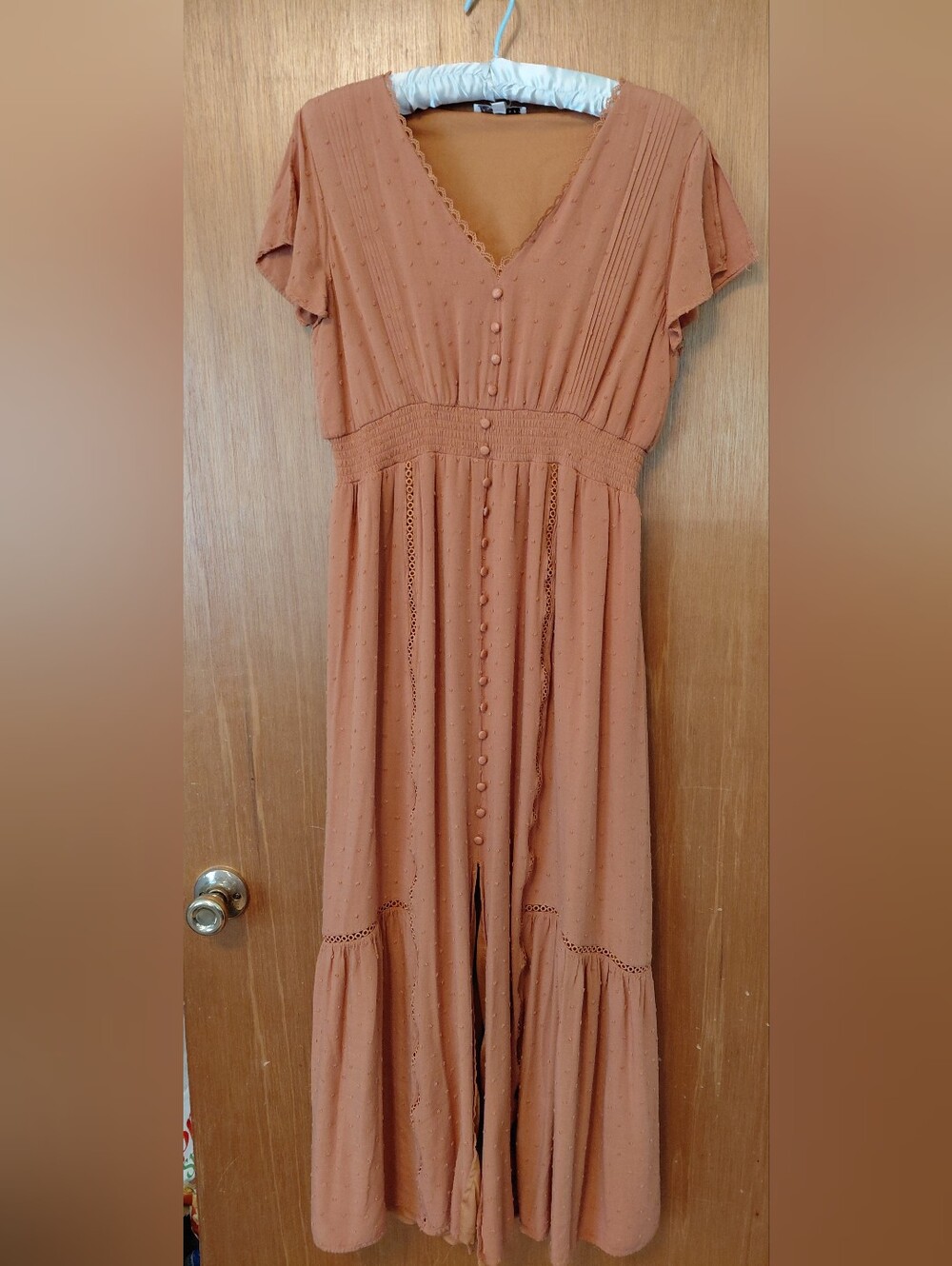 Baltic Born - Women’s Rust Midi Dress with Button Front and Smocked Waist